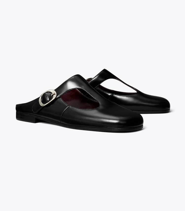 Tory Burch designer flats Violet T-Strap Mule in PERFECT BLACK angle
