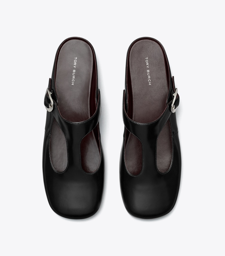 Tory Burch designer flats Violet T-Strap Mule in PERFECT BLACK overhead