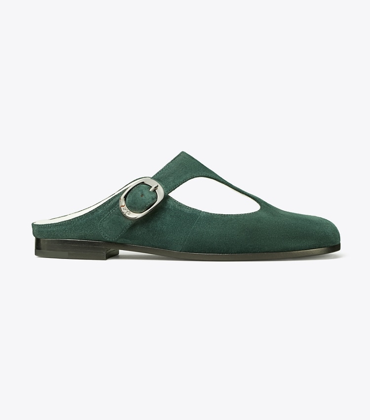 Tory Burch designer flats Violet T-Strap Mule in WARM TEAL side