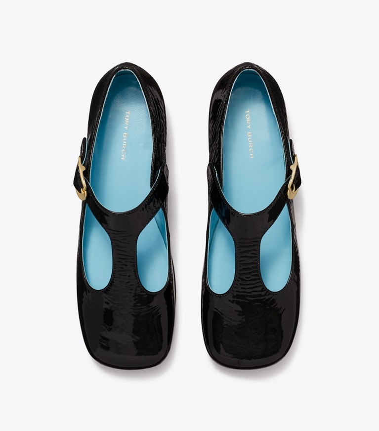 Tory Burch designer flats Violet T-Strap in NERO angle