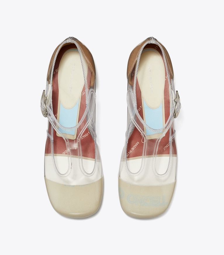 Tory Burch designer フラット バイオレット Tストラップ in CLEAR angle