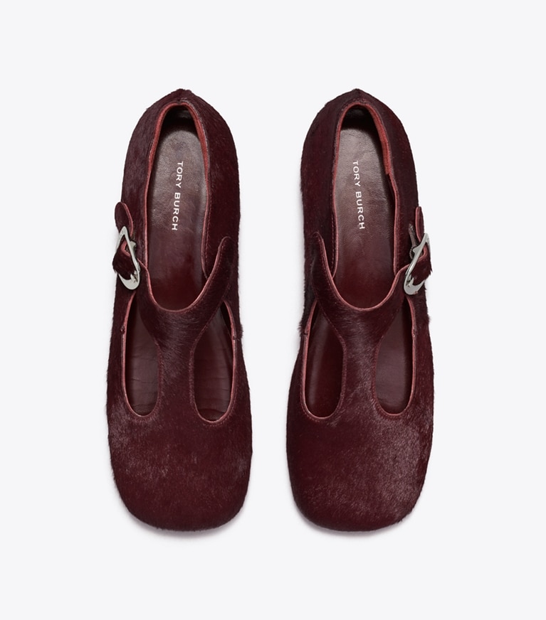 Tory Burch designer flats Violet T-Strap in DARK CARMINE angle