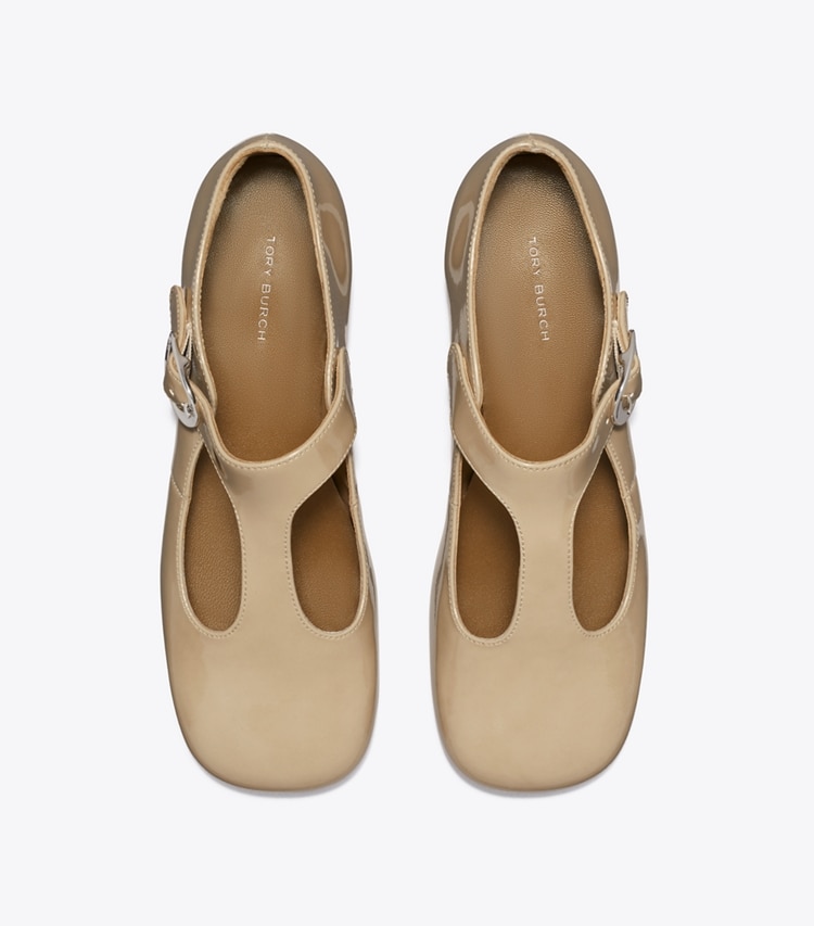 Tory Burch designer flats Violet T-Strap in MOON SHELL overhead