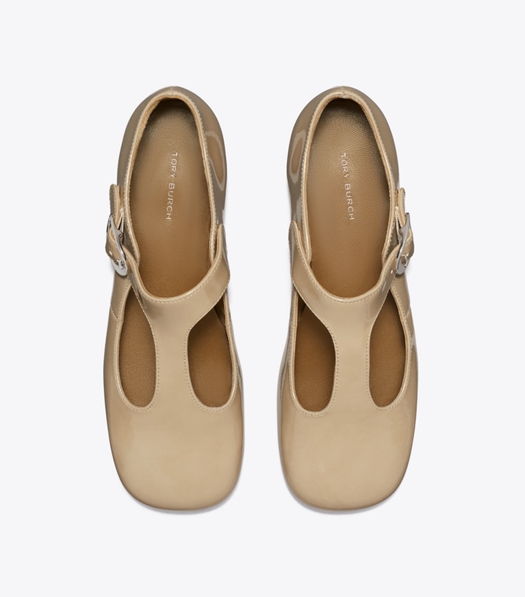 Tory Burch designer flats Violet T-Strap in MOON SHELL overhead