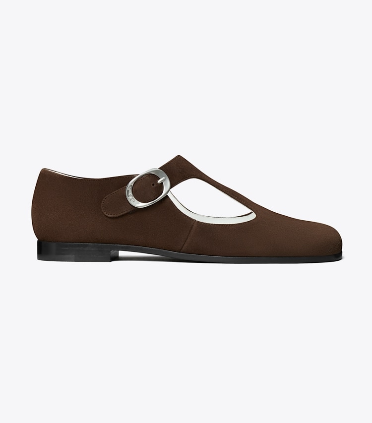 Tory Burch designer flats Violet T-Strap in DARK COCOA side