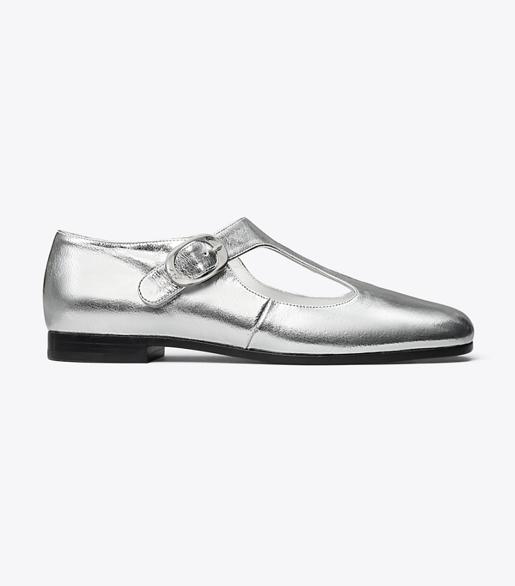 Tory Burch designer flats Violet T-Strap in SILVER side
