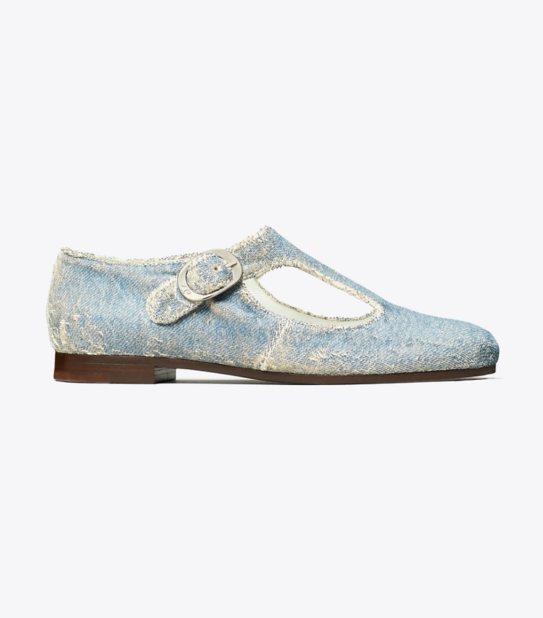 Tory Burch designer flats Violet T-Strap in DENIM angle
