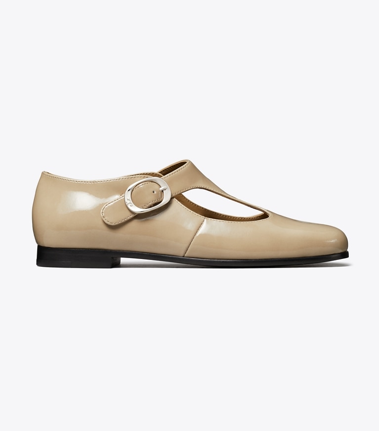 Tory Burch designer flats Violet T-Strap in MOON SHELL side