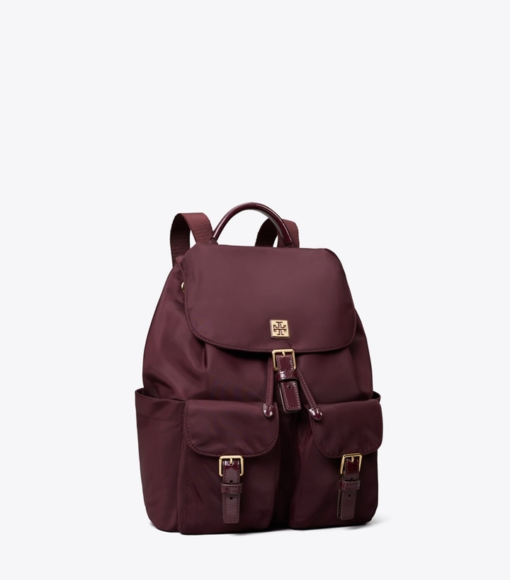 Tory Burch designer バックパック ヴァージニア バックパック in Dark Carmine angle