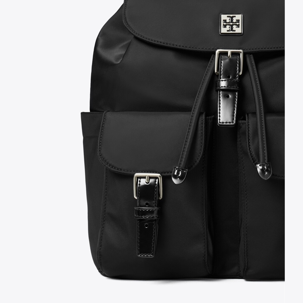 allsaints clip leather backpack Carabiner Embossed Logo Leather Backpack Black