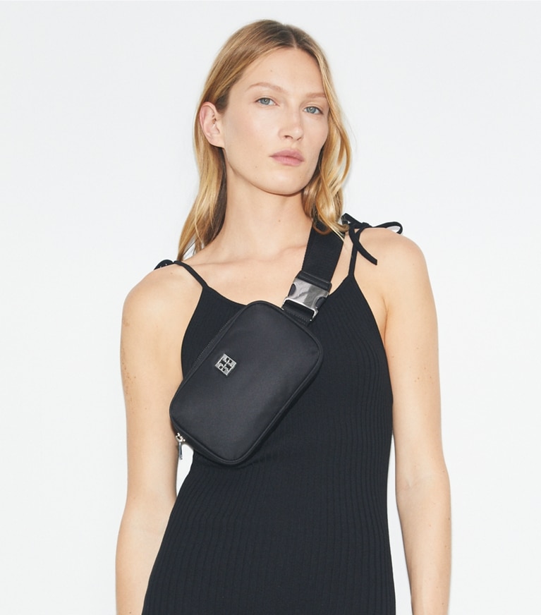 Tory Burch designer belt bags Virginia Belt Bag in Black angle
