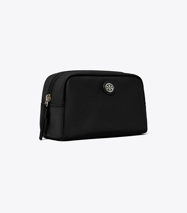 Tory Burch designer cosmetic bags Virginia Curved Cosmetic Case in Black angle