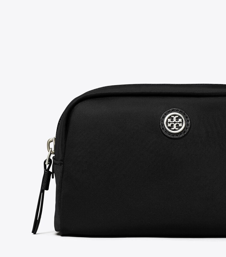 Tory Burch designer cosmetic bags Virginia Curved Cosmetic Case in Black detail