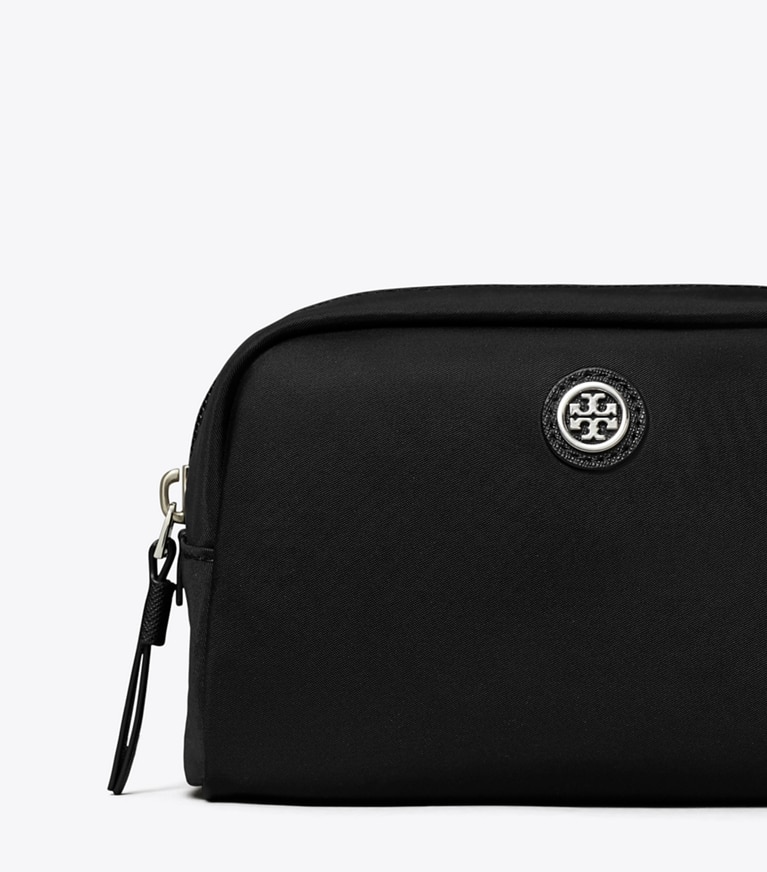 Tory Burch designer cosmetic bags Virginia Curved Cosmetic Case in Black angle