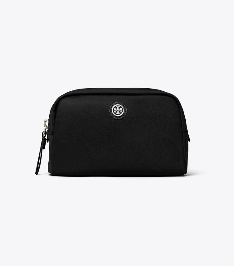 Tory Burch designer cosmetic bags Virginia Curved Cosmetic Case in Black front