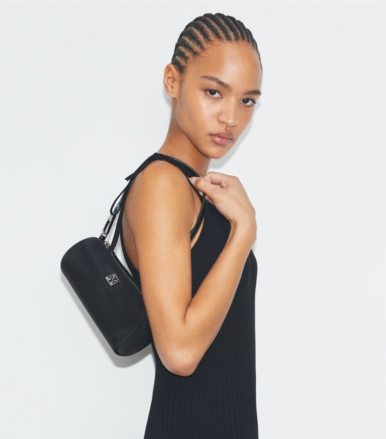 Tory Burch designer shoulder bags Virginia Cylinder Bag in Black angle