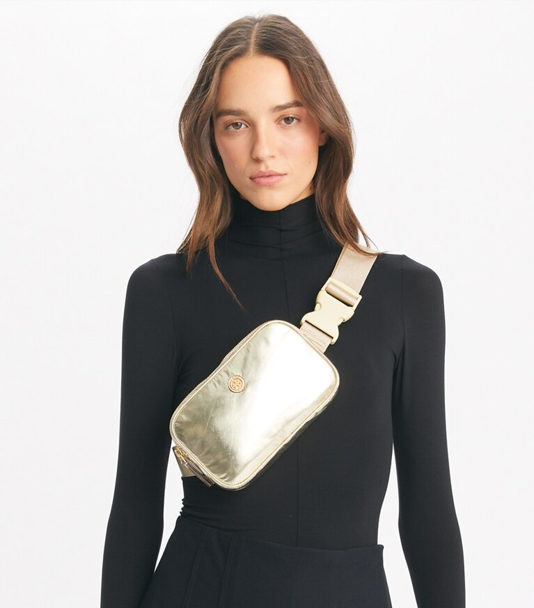 Tory Burch designer belt bags Virginia Metallic Belt Bag in Gold angle
