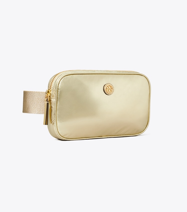 Tory Burch designer belt bags Virginia Metallic Belt Bag in Gold angle