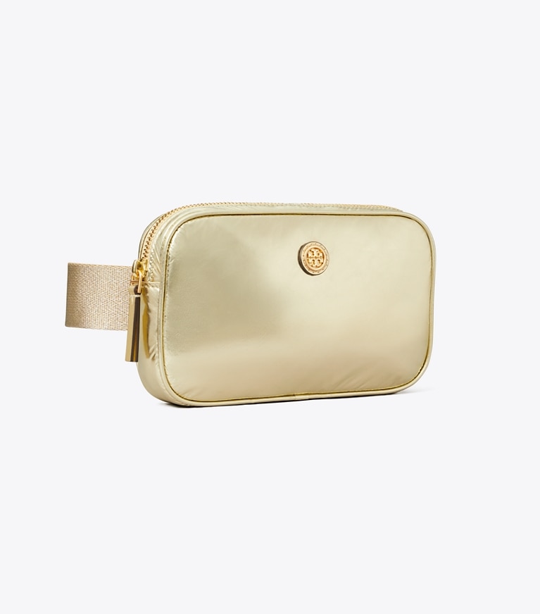 Tory Burch designer belt bags Virginia Metallic Belt Bag in Gold angle
