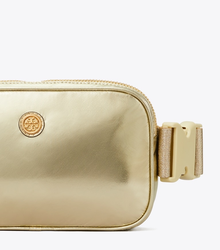 Tory Burch designer belt bags Virginia Metallic Belt Bag in Gold angle