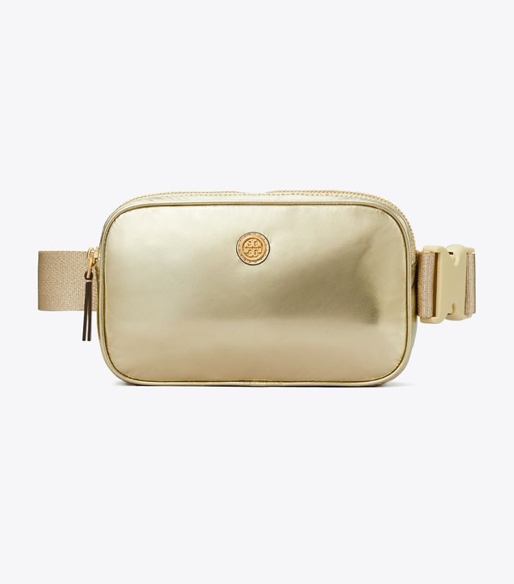Tory Burch designer belt bags Virginia Metallic Belt Bag in Gold front