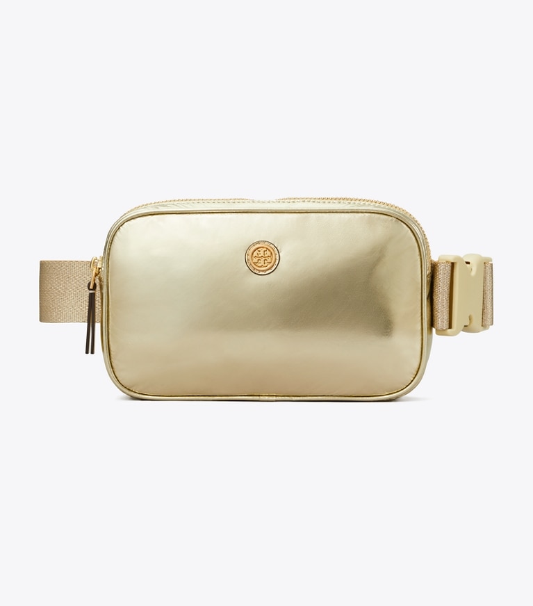 Tory Burch designer belt bags Virginia Metallic Belt Bag in Gold angle