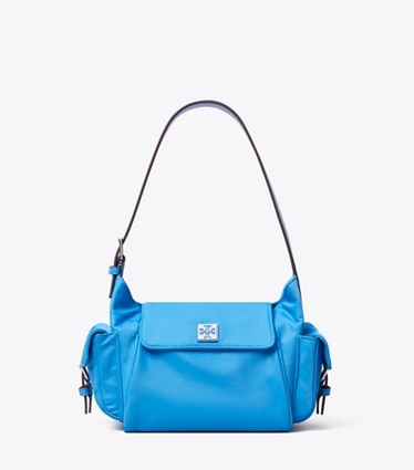 Tory Burch designer shoulder bags Virginia Pocket Shoulder Bag in Bay Blue front