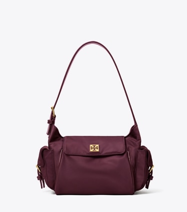Tory Burch designer shoulder bags Virginia Pocket Shoulder Bag in Dark Carmine front