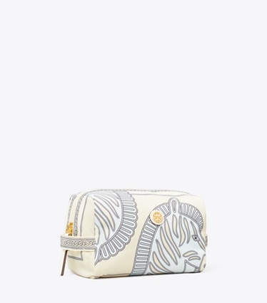 Tory Burch designer ポーチ ヴァージニア プリント ラージ コスメティックケース in Blue Zebra angle