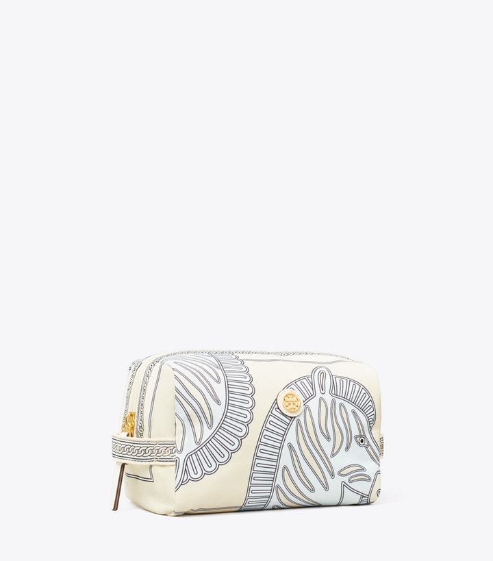 Tory Burch designer ポーチ ヴァージニア プリント ラージ コスメティックケース in Blue Zebra angle