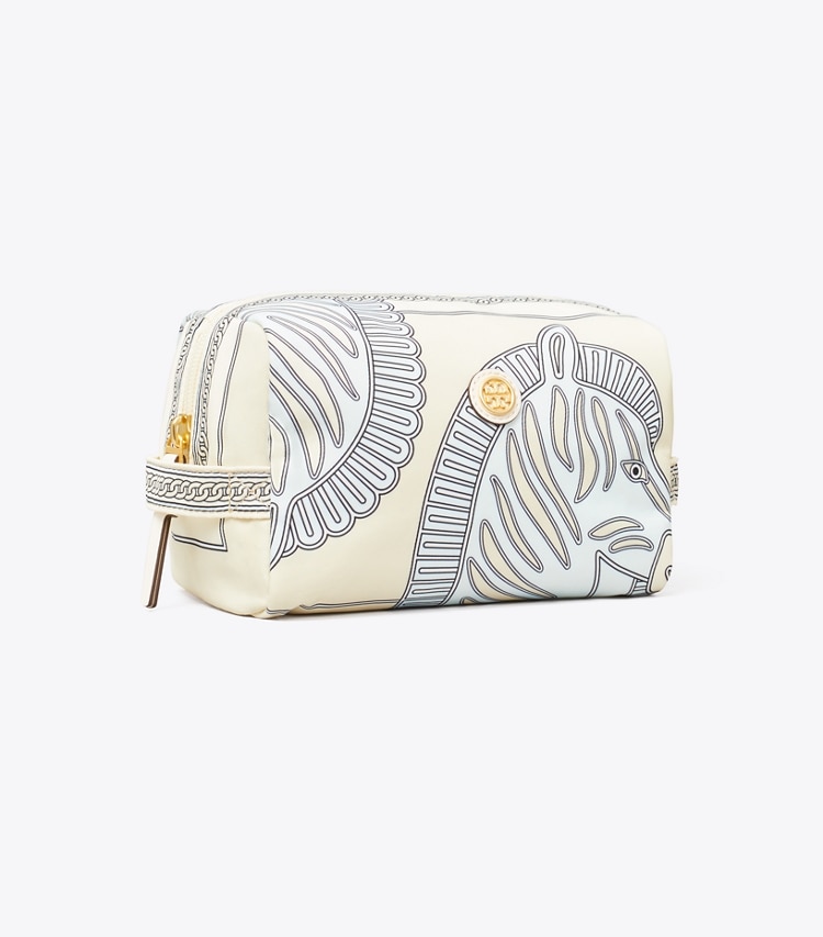 Tory Burch designer cosmetic bags Virginia Printed Large Cosmetic Case in Blue Zebra angle