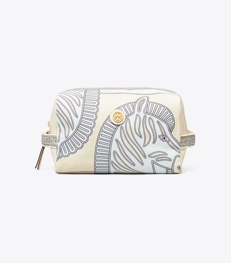 Tory Burch designer cosmetic bags Virginia Printed Large Cosmetic Case in Blue Zebra front