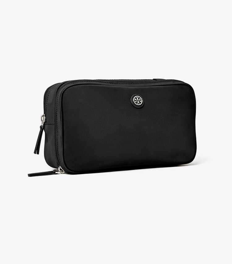 Tory Burch designer cosmetic bags Virginia Top Handle Cosmetic Case in Black angle