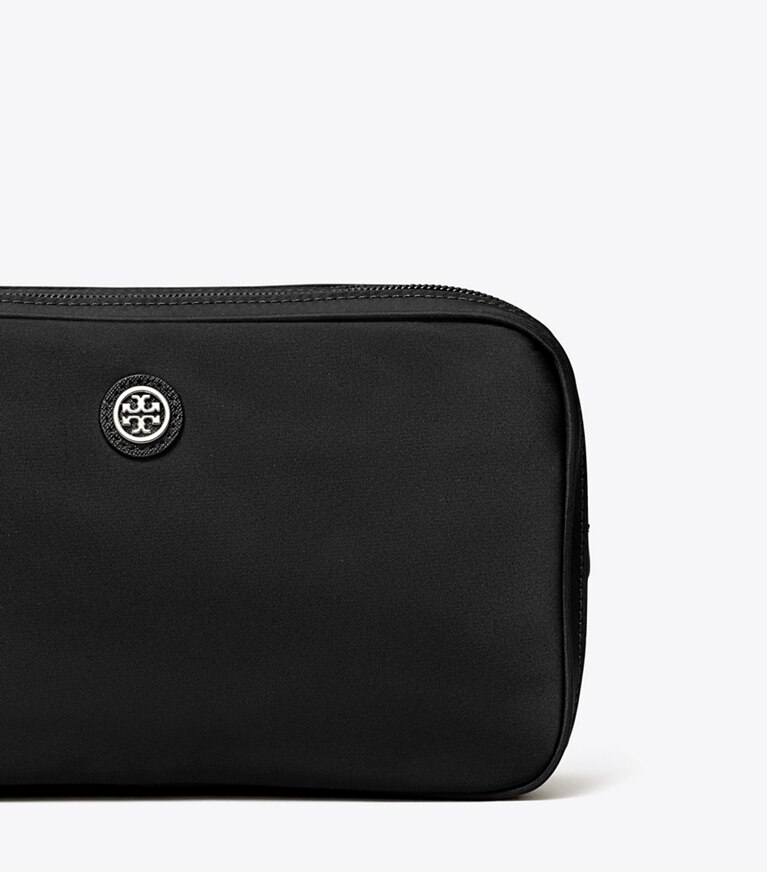 Tory Burch designer cosmetic bags Virginia Top Handle Cosmetic Case in Black angle