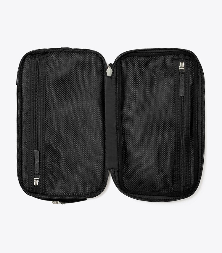Tory Burch designer cosmetic bags Virginia Top Handle Cosmetic Case in Black overhead