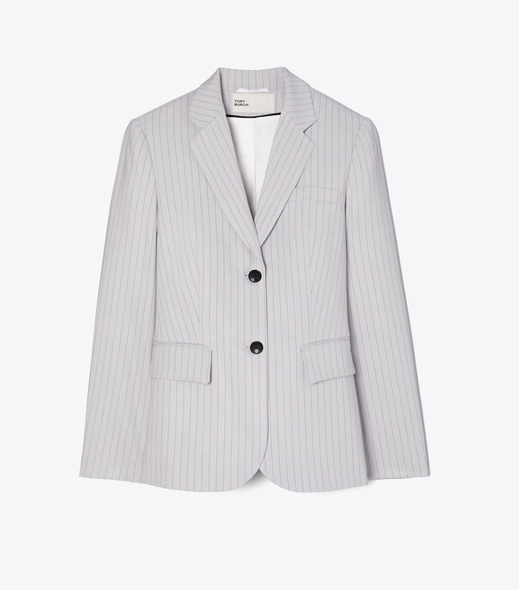 Tory Burch designer jackets Viscose And Wool Blazer in Dark Gray Pinstripe front