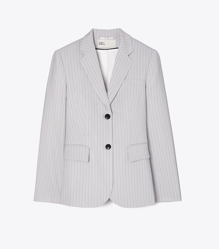 Tory Burch designer jackets Viscose And Wool Blazer in Dark Gray Pinstripe front