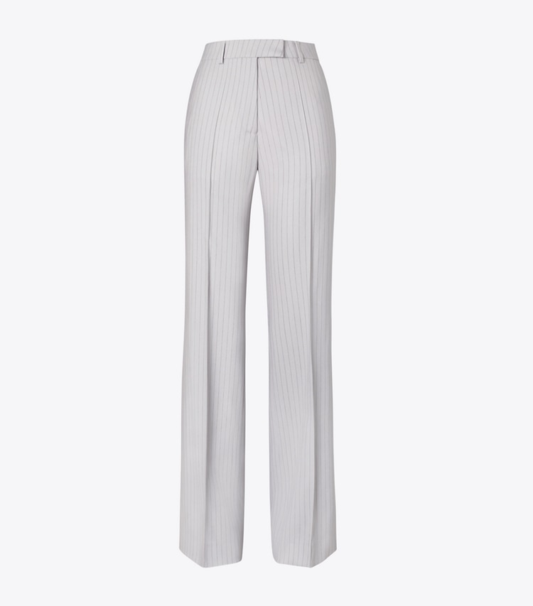 Tory Burch designer bottoms Viscose and Wool Pants in Dark Gray Pinstripe front