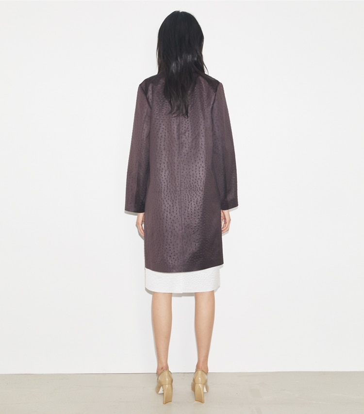 Tory Burch designer coats Viscose Car Coat in Roasted Eggplant on model back