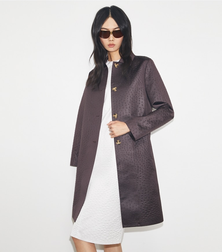 Tory Burch designer coats Viscose Car Coat in Roasted Eggplant front