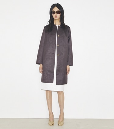 Tory Burch designer coats Viscose Car Coat in Roasted Eggplant on model front