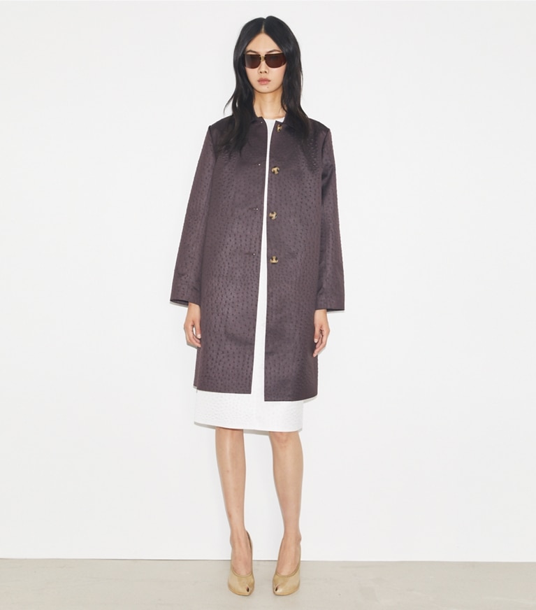 Tory Burch designer coats Viscose Car Coat in Roasted Eggplant front