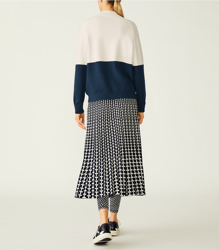 Tory Sport designer sweaters Viscose Color-Block Sweater in New Ivory / Tory Navy front