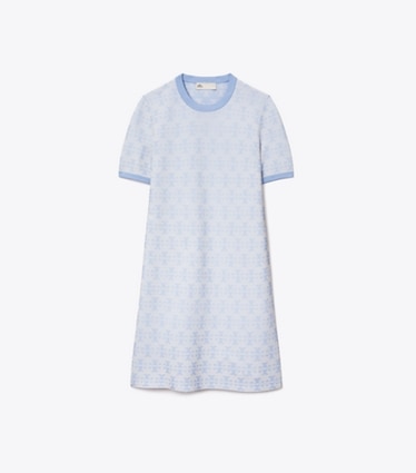 Tory Burch designer ワンピース レーヨン クルーネック ドレス in Vanilla / Blue front