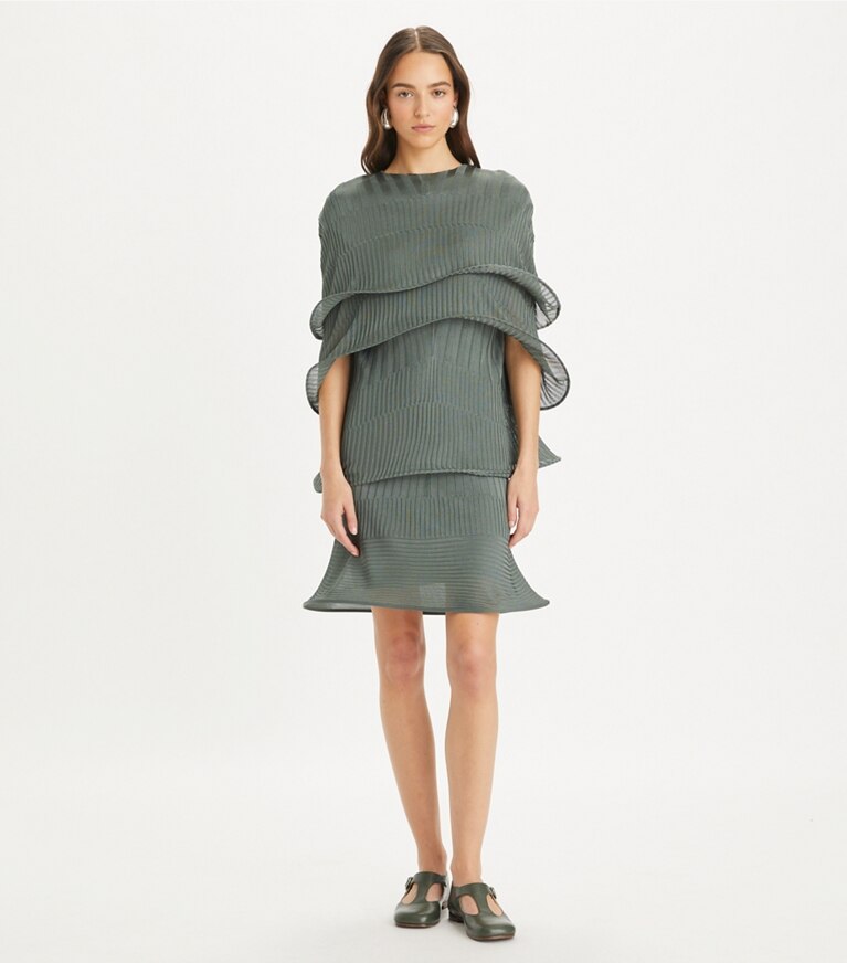 Tory Burch designer ジャケット レーヨン フープケープ in Shine Olive Slate front