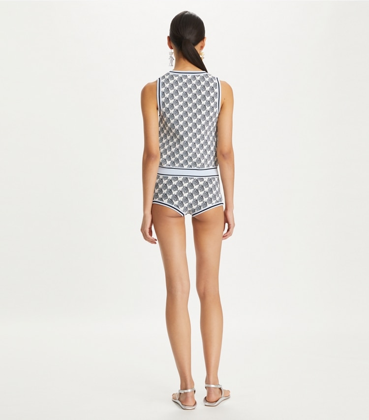 Tory Burch designer bottoms Viscose Jacquard Shorts in Crisp Blue Small Zebra on model back
