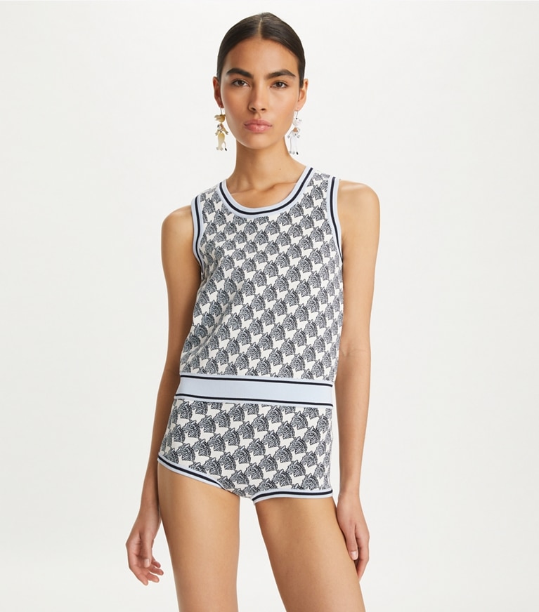 Tory Burch designer bottoms Viscose Jacquard Shorts in Crisp Blue Small Zebra front