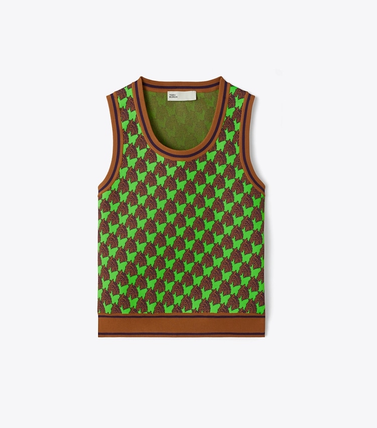 Tory Burch designer tops Viscose Jacquard Tank in Neon Bright Green Small Zebra front