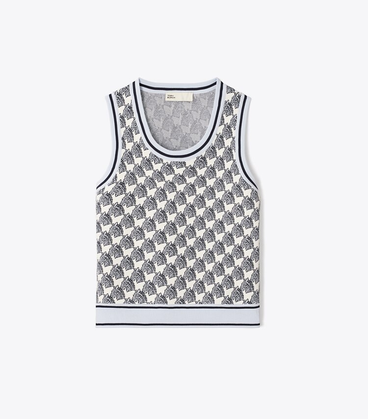 Tory Burch designer トップス レーヨンジャカード タンクトップ in Crisp Blue Small Zebra front