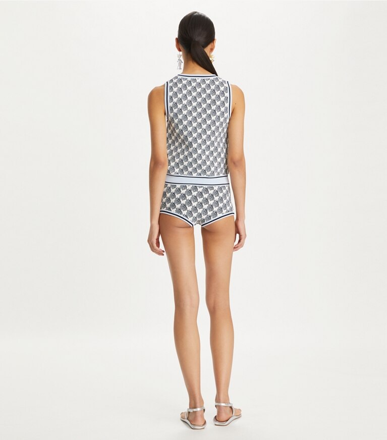 Tory Burch designer トップス レーヨンジャカード タンクトップ in Crisp Blue Small Zebra front